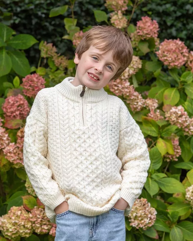 Kids Aran Half Zip Sweater Natural