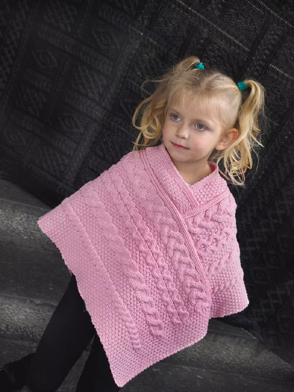 Kids Aran Poncho Baby Pink