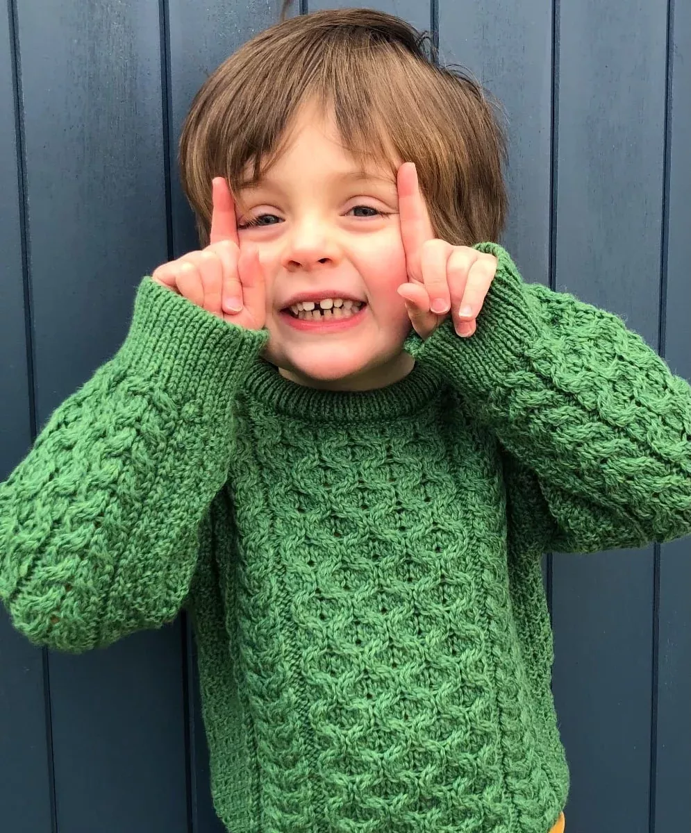 Kids Aran Sweater Green