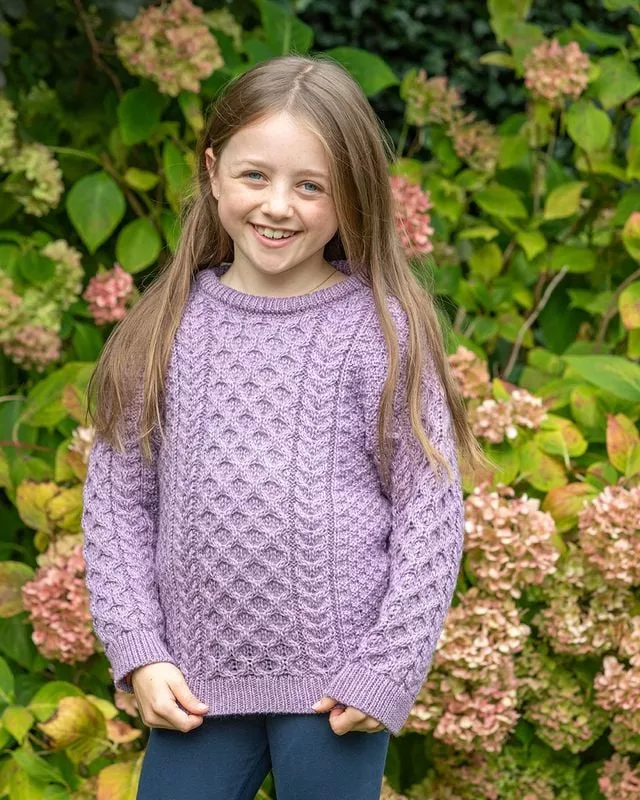 Kids Aran Sweater Merino Wool - Lavender