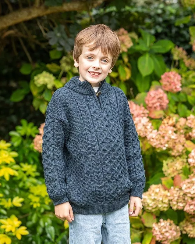 Kids Half Zip Aran Sweater Blackwatch