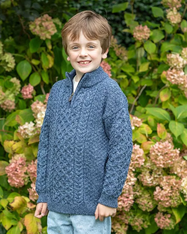 Kids Half Zip Aran Sweater Denim