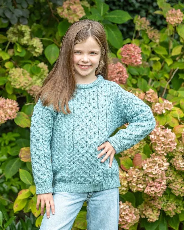 Kids Irish Aran Sweater Aqua