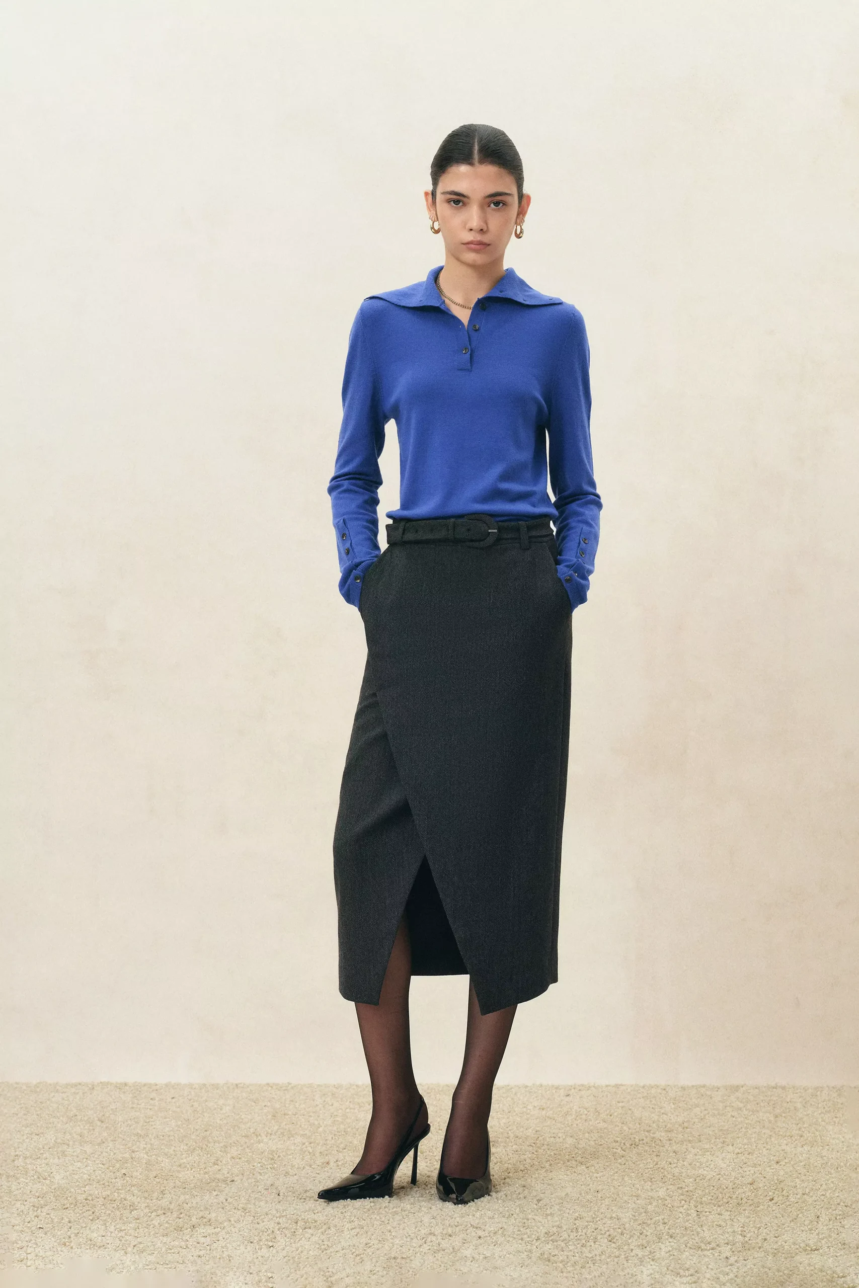 Kira Half Placket Top in Wool Blend