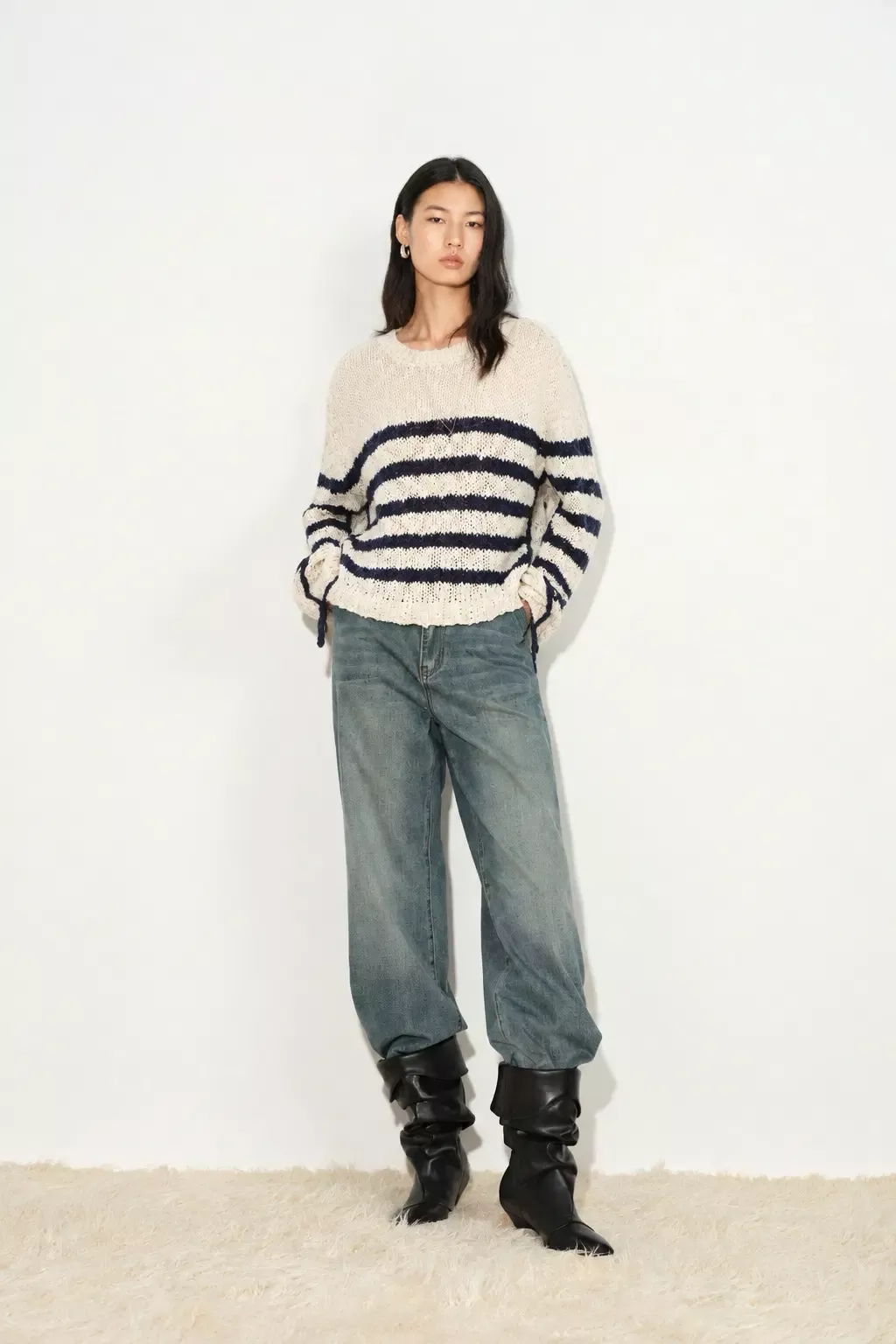 Kirsten Striped Pullover Sweater in Wool Blend Bouclé