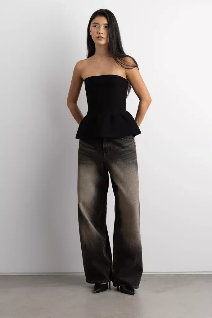 KNIT PEPLUM TUBE TOP