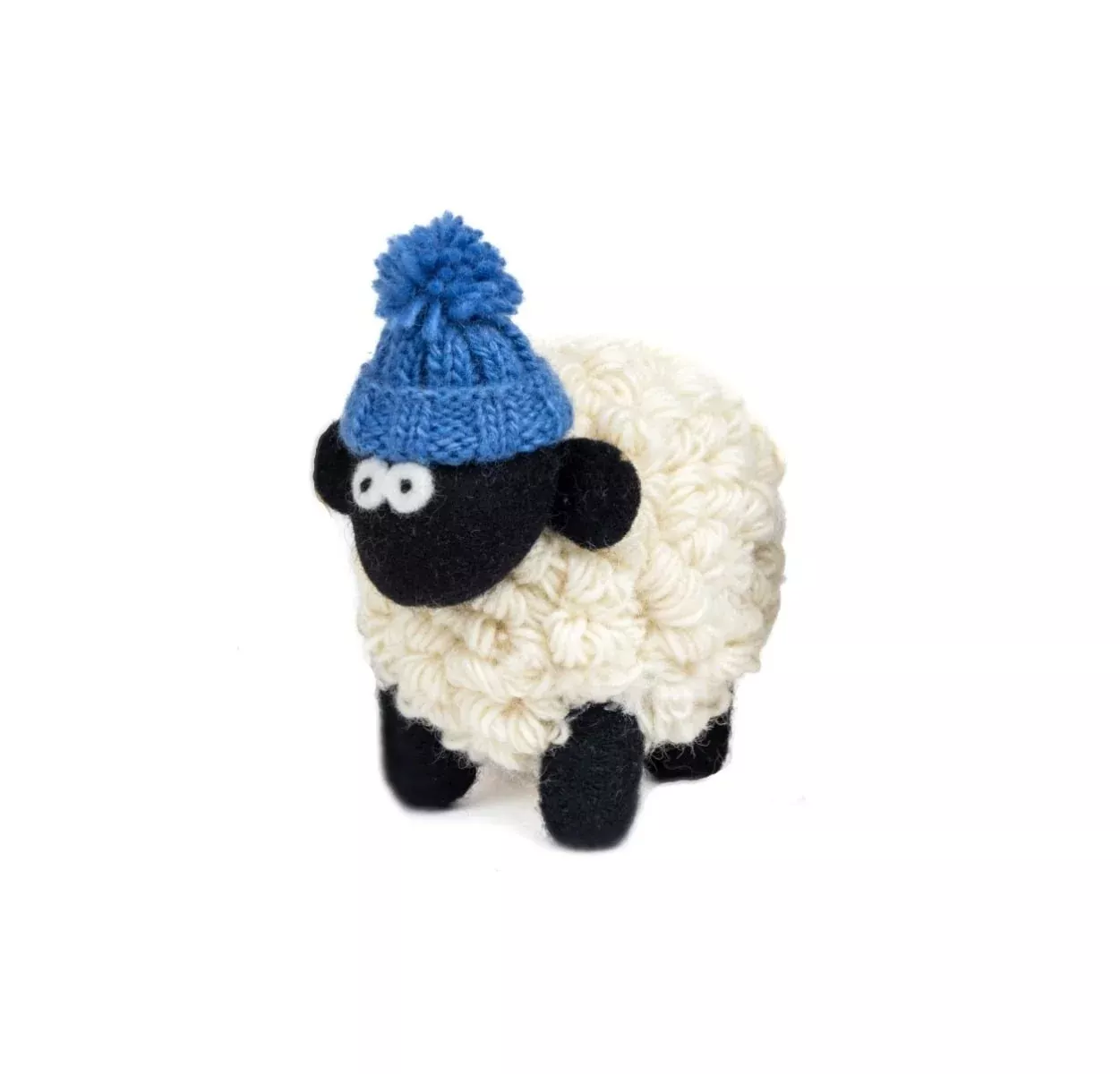 Knitted Sheep with Bobble Hat Denim Blue - Medium