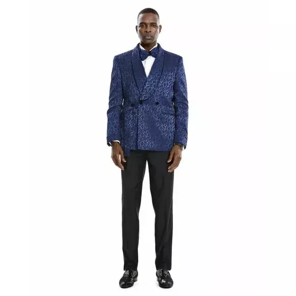 Knot Side Textured Paisley 2pc Tuxedo, Blue