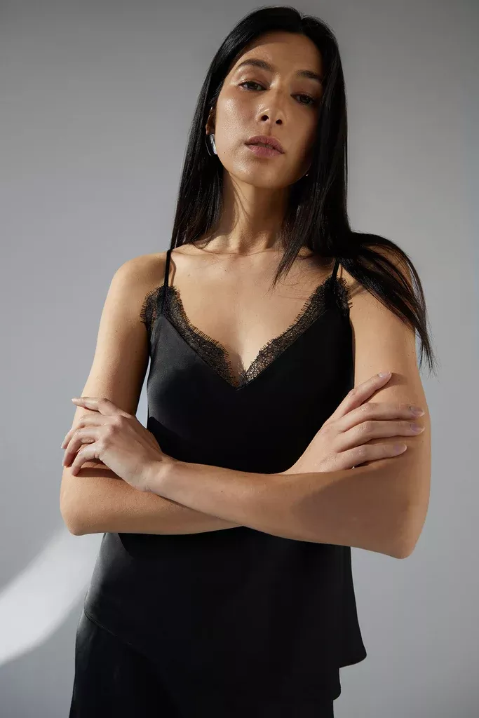 LACE TRIM SATIN CAMISOLE TANK