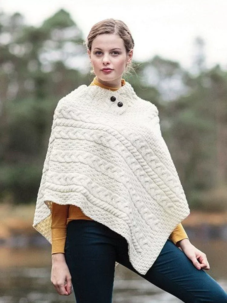 Ladies Aran Poncho One Size