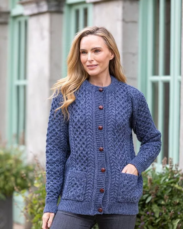 Ladies Cable Knit Cardigan Denim Marl