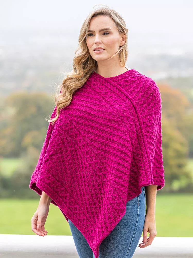 Ladies Merino Wool V Poncho Pink