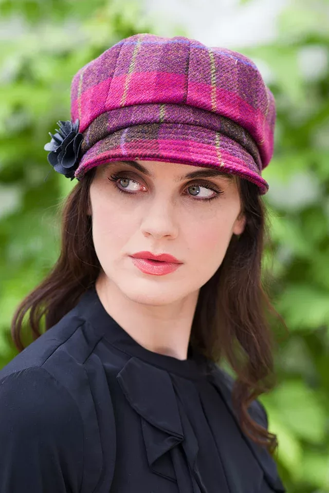 Ladies Newsboy Hat Pink Check 223
