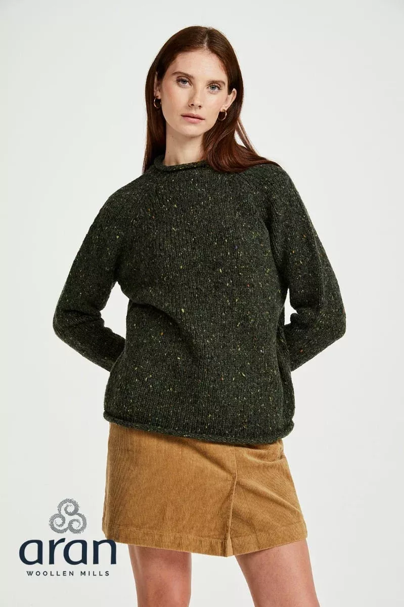 Ladies Roll Neck Raglan Crew Army Green