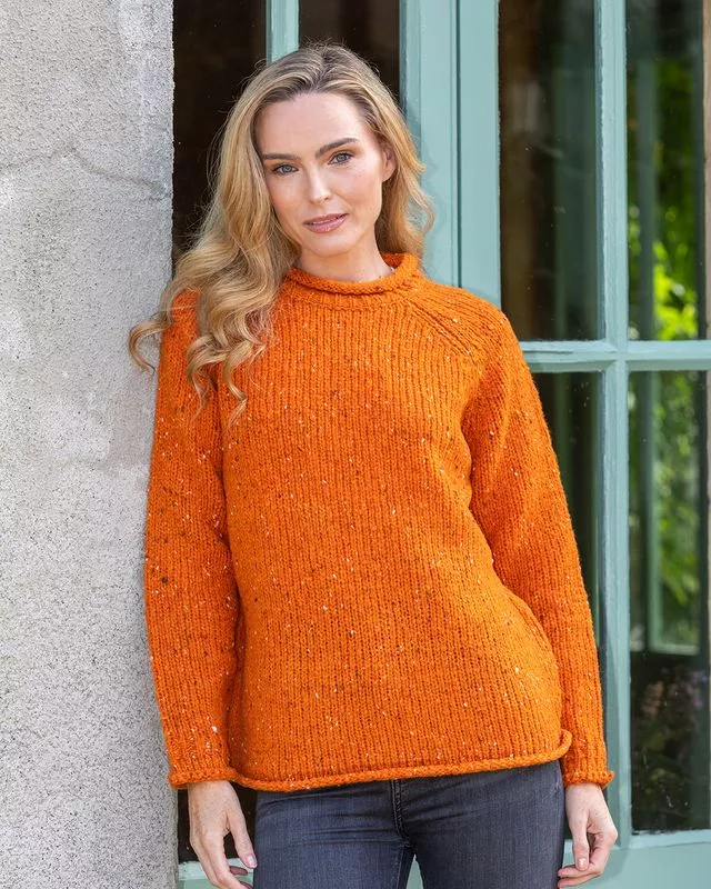 Ladies Roll Neck Raglan Crew Orange