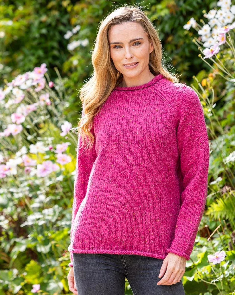 Ladies Roll Neck Raglan Crew Pink