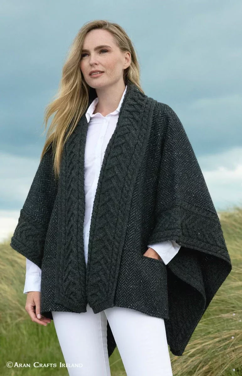 Ladies Tweed Cape Charcoal