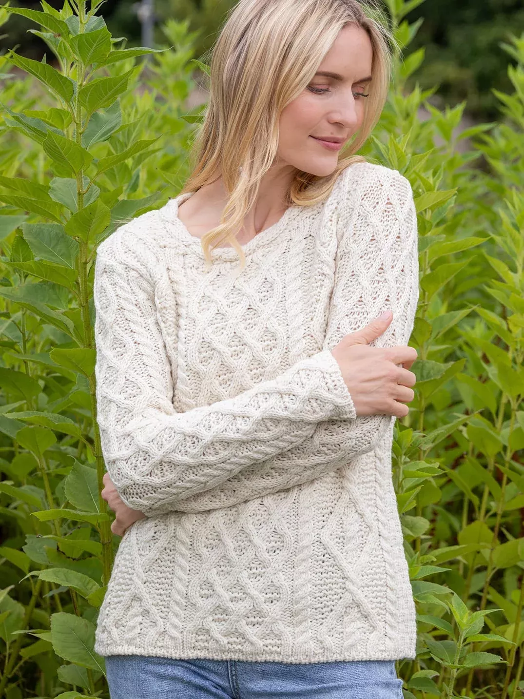 Lambay Lattice Cable Aran Sweater Natural