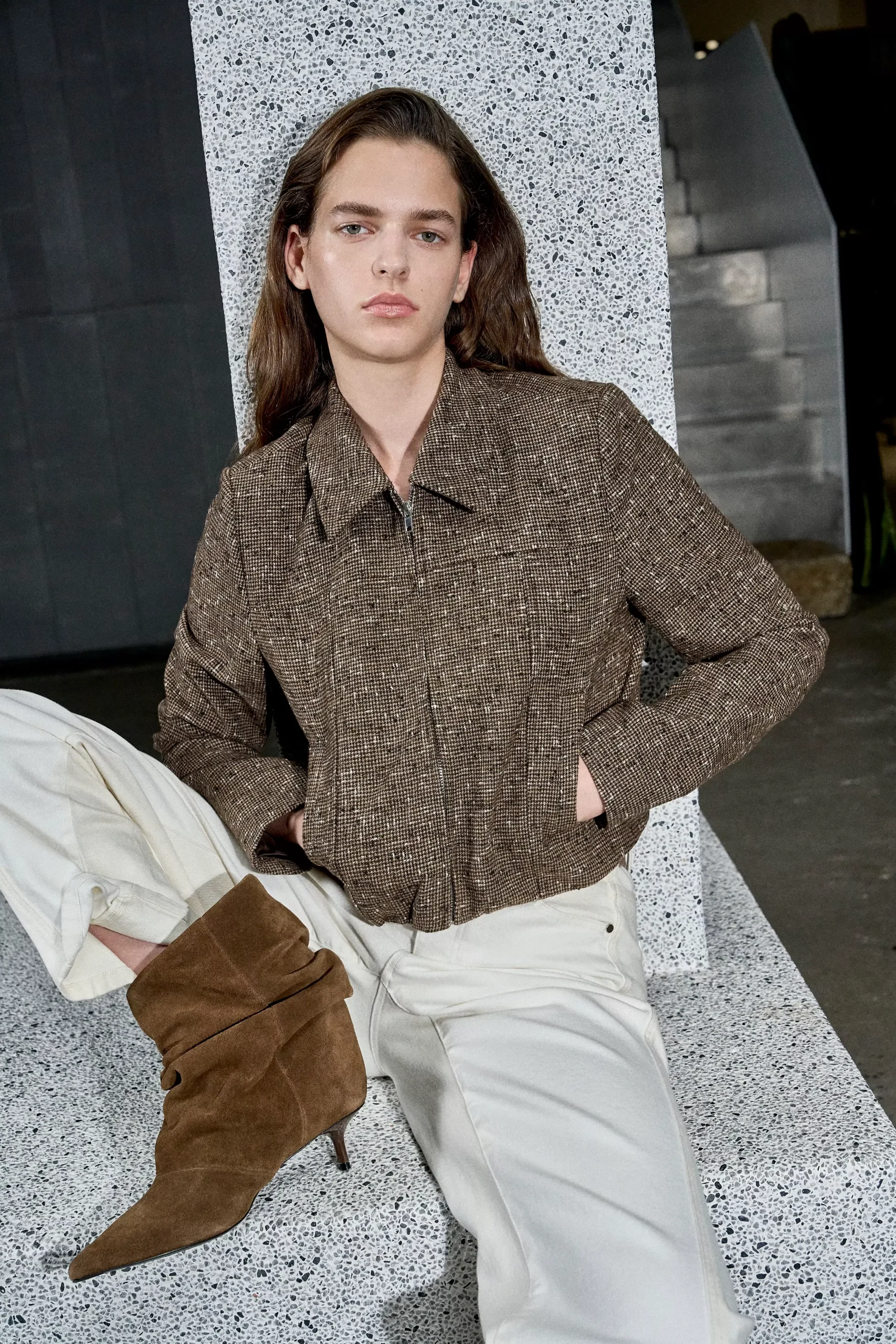 Lara Deconstructed Zip Front Jacket in Wool Blend