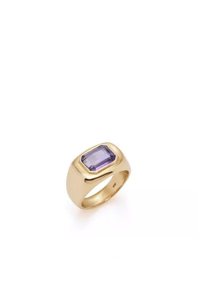 Large Ring in 18K Yellow Gold & Amethyst Stone