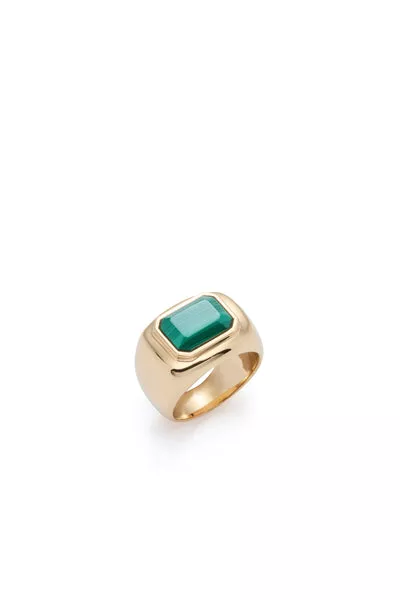 Large Ring in 18K Yellow Gold & Malachite Stone