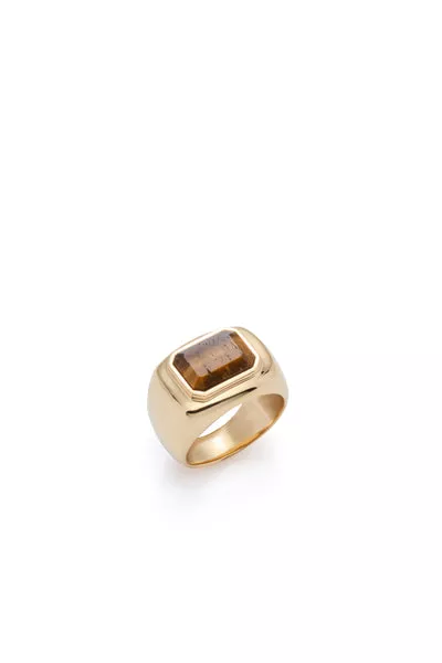 Large Ring in 18K Yellow Gold & Tiger's Eye Stone