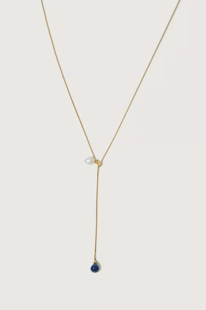 LARIAT NECKLACE WITH PEARL PENDANTS