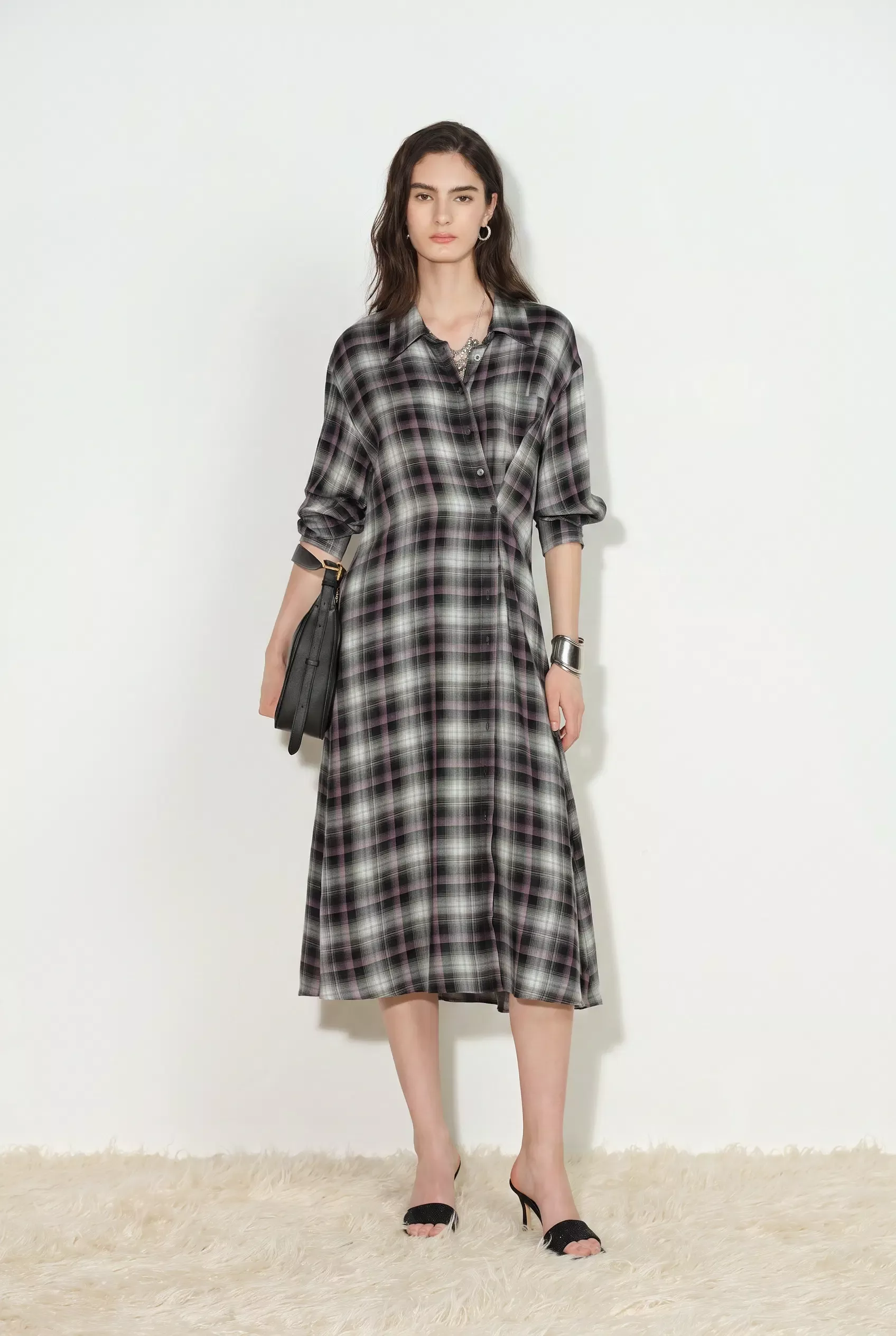 Lea Detachable Wrap Plaid Shirt Dress