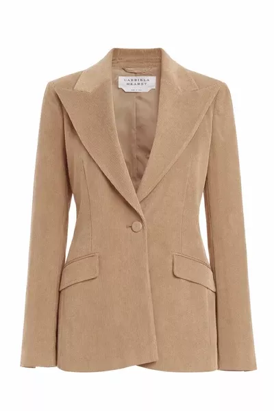 Leiva Blazer in Camel Cashmere Wool Corduroy