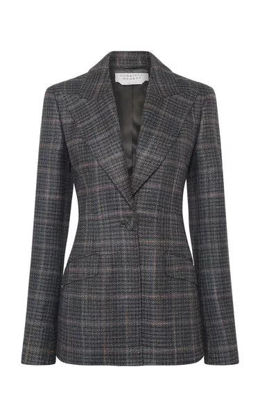Leiva Blazer in Charcoal Multi Wool Silk Clubcheck Plaid