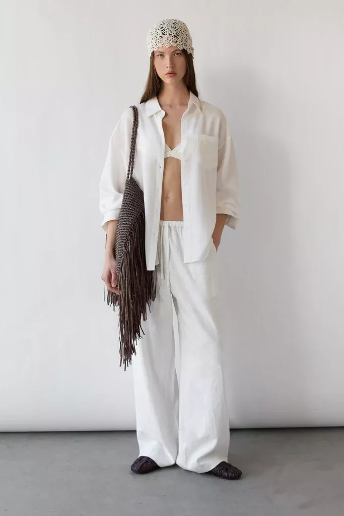 LINEN BLEND WIDE LEG PANT