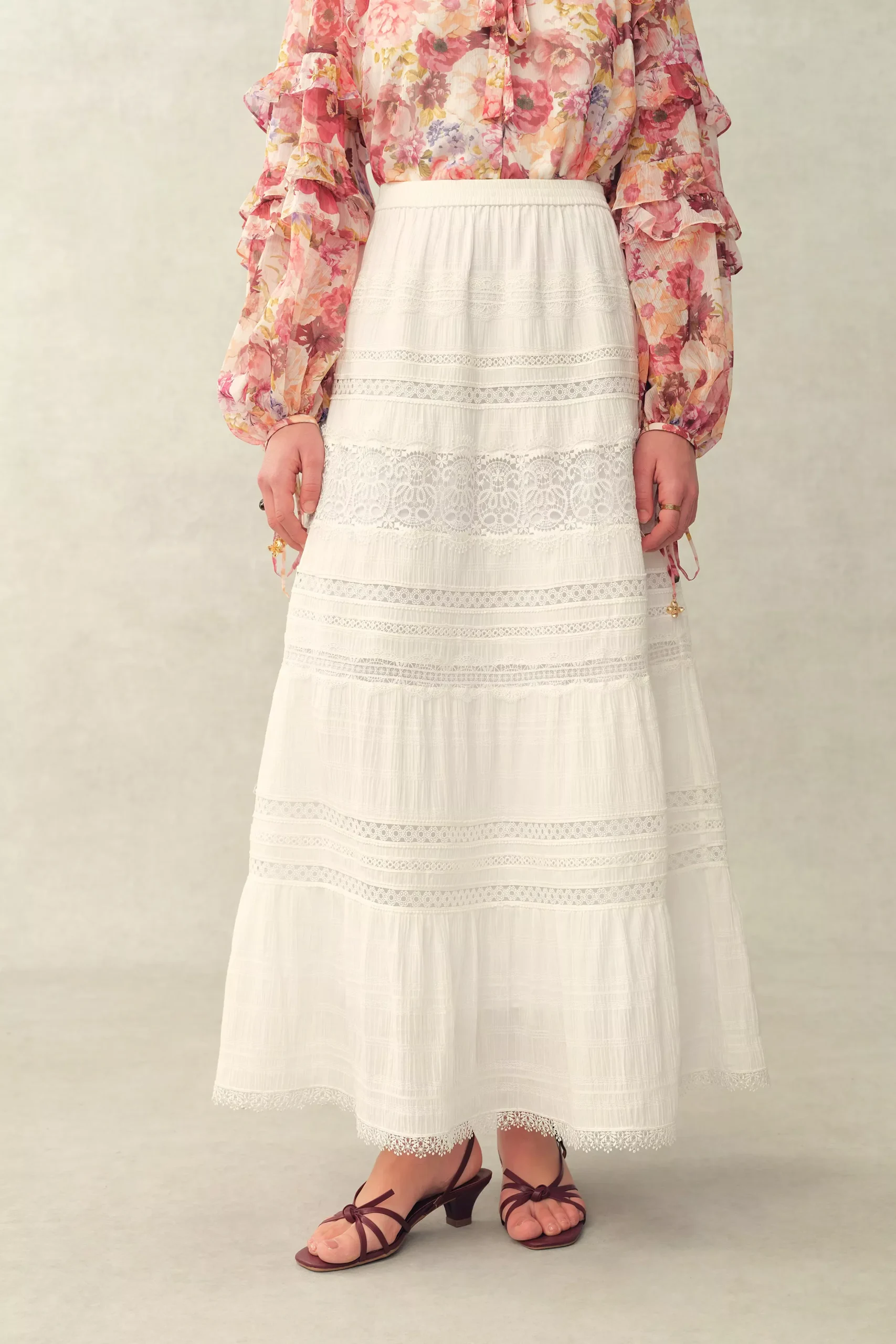 Liora Boho Lace Maxi Skirt in Cotton