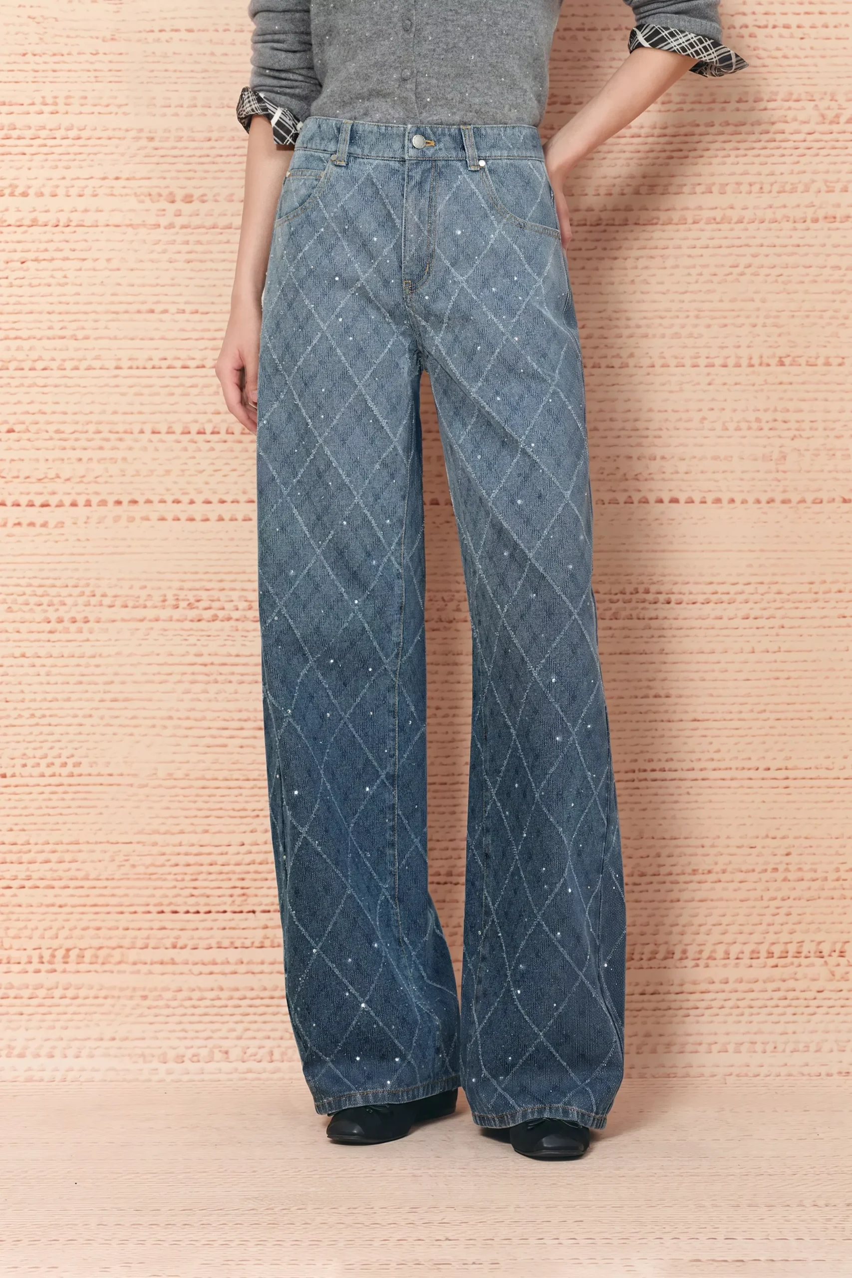 Liora Crystal Embellished Crochet Argyle Jeans
