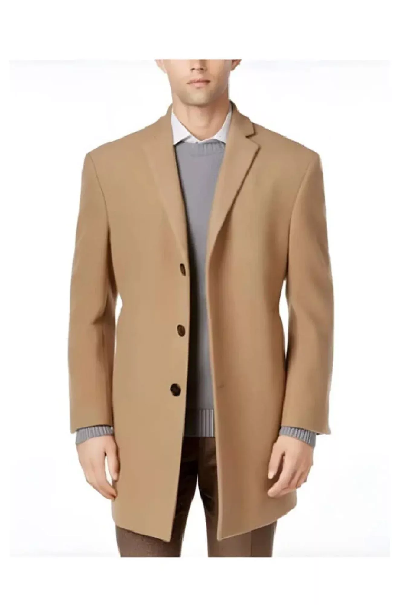 Long Jacket Wool men's Car Coat Mid Length Three quarter length coat Tan