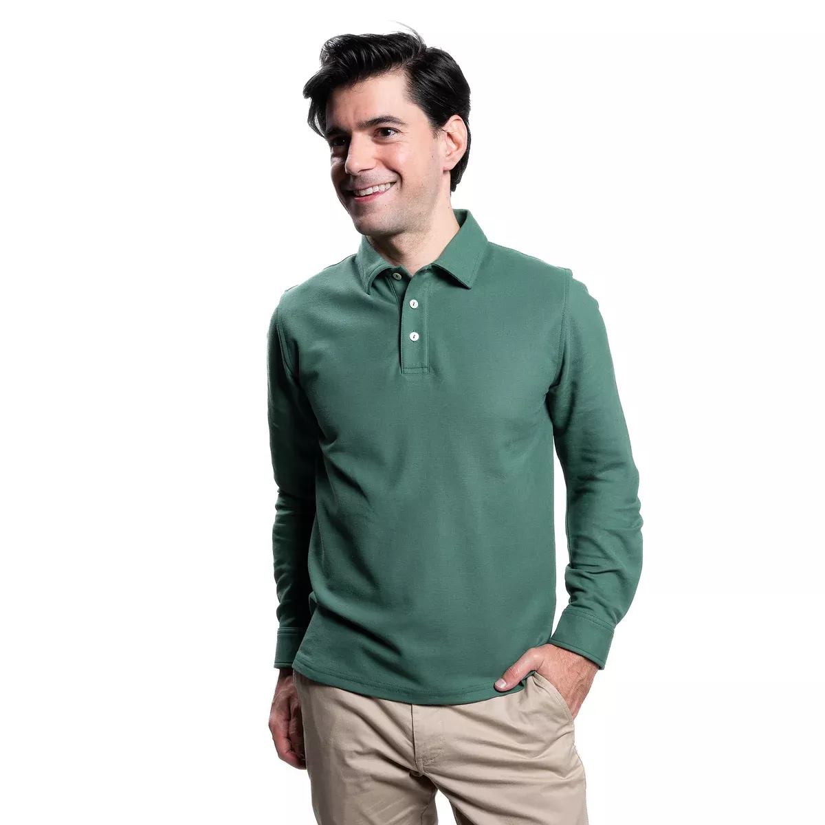 Long Sleeve Polo Shirts - Hunter Green