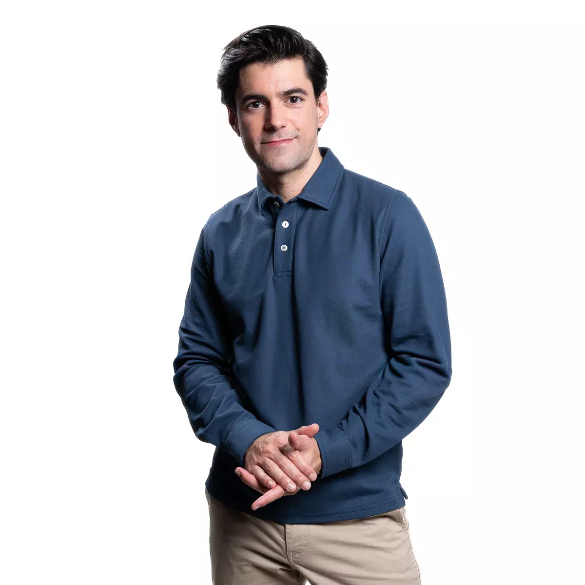 Long Sleeve Polo Shirts - Navy