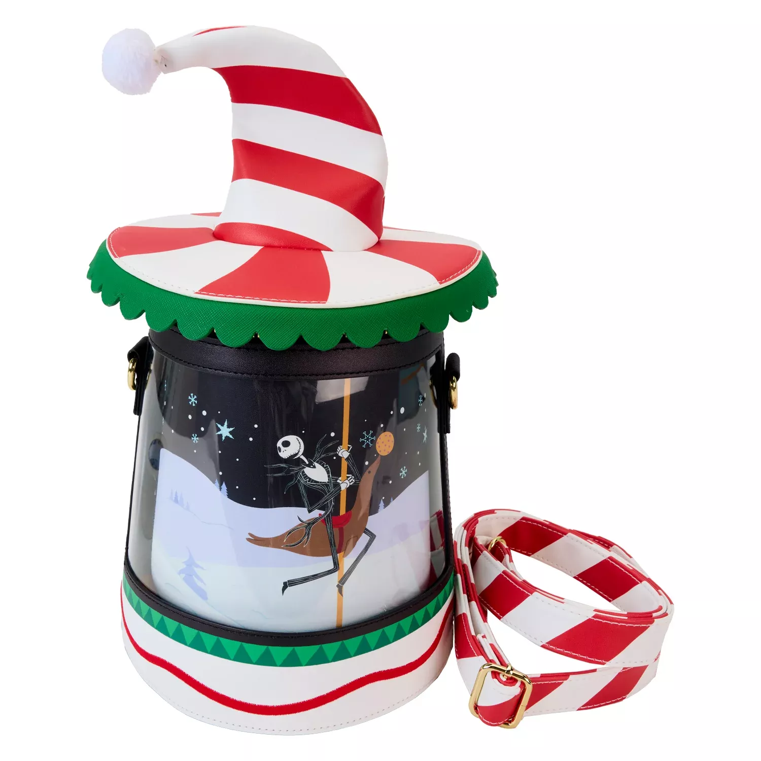 Loungefly Disney The Nightmare Before Christmas Candy Cane Spinning Carousel Crossbody Bag