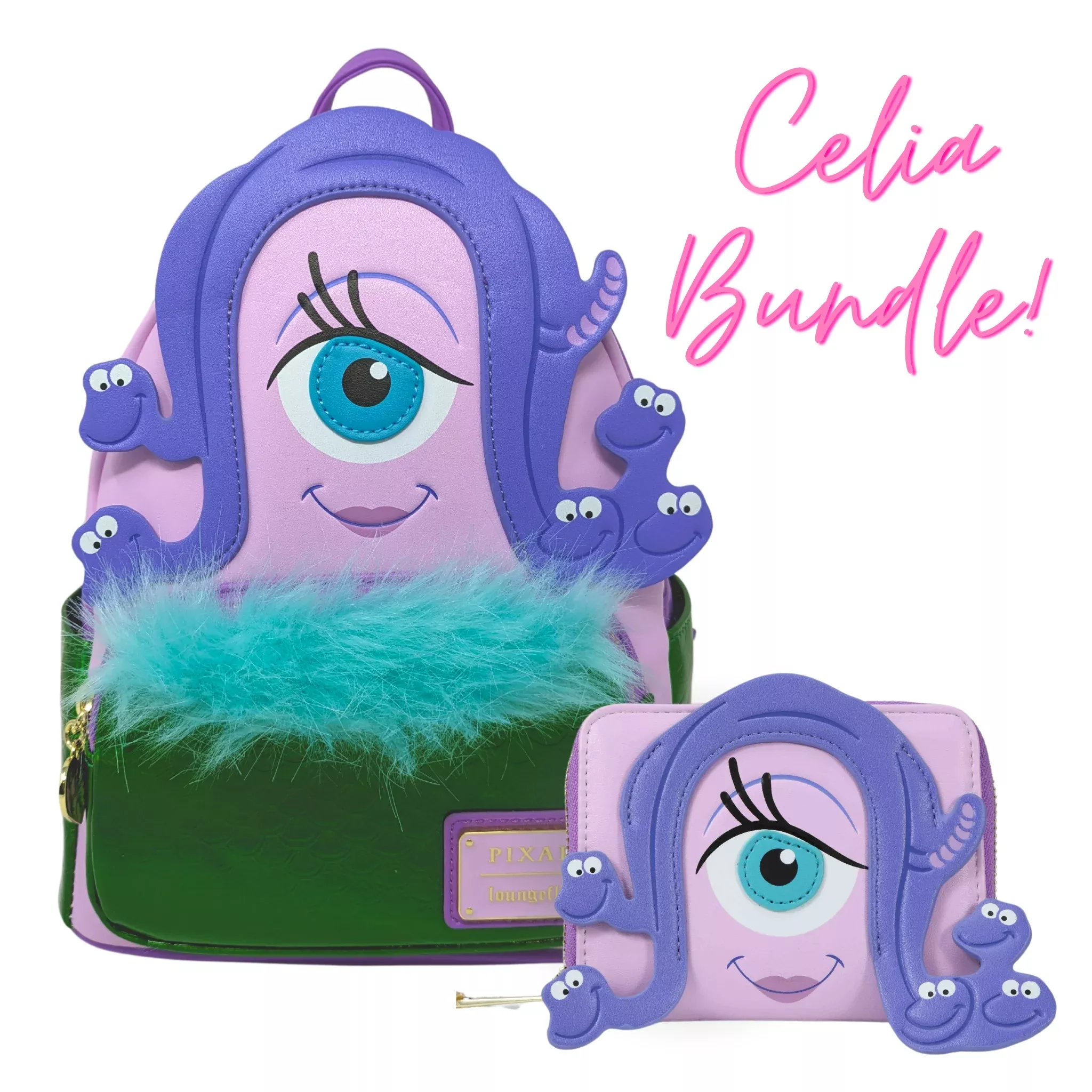 Loungefly Pixar Monsters Inc Celia Cosplay Mini Backpack & Wallet Set