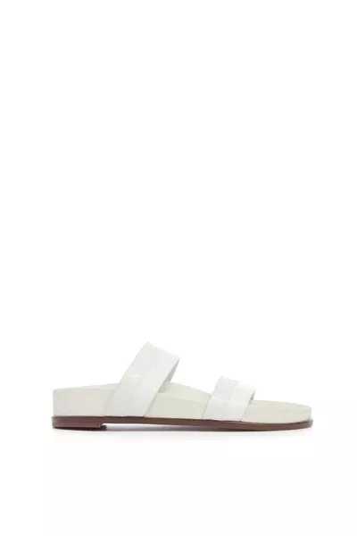 Low Striker Flat Sandal in Ivory Snakeskin & Nappa Leather