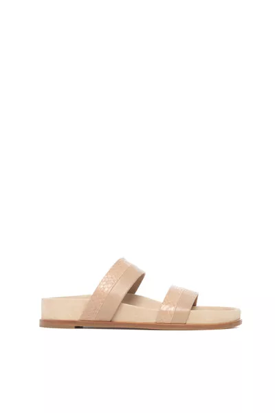 Low Striker Flat Sandal in Nude Snakeskin & Nappa Leather