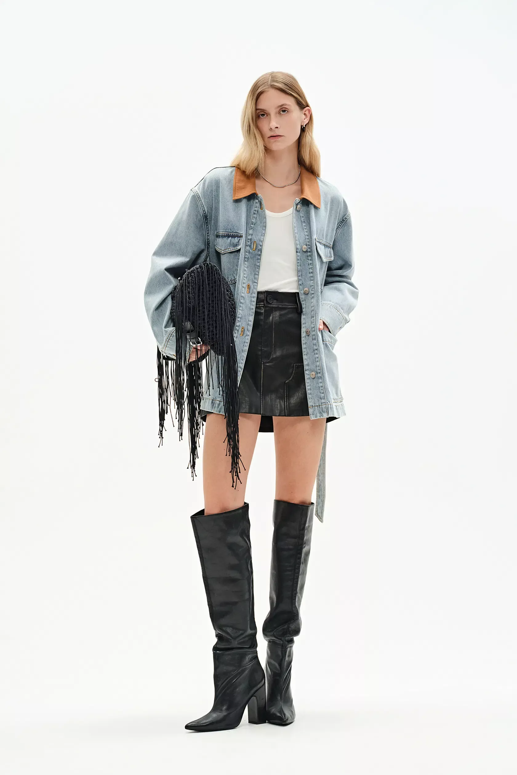 Luca Contrast Collar Lightweight Jacket in Cotton Denim