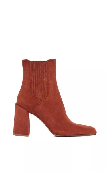 Luke High Heel Ankle Boot in Burnt Sienna Suede