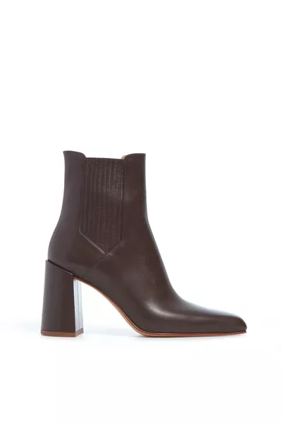 Luke High Heel Ankle Boot in Chocolate Leather