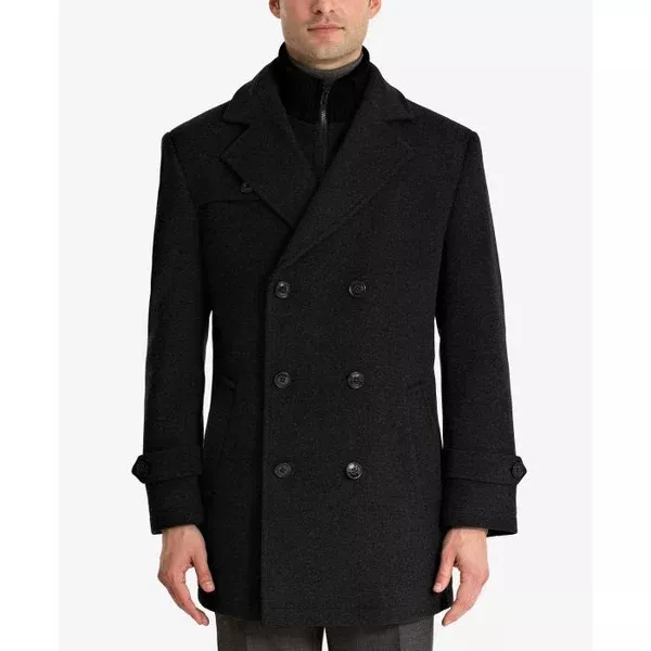 Luke Wool-Blend Classic-Fit Peacoat, black overcoat six button double