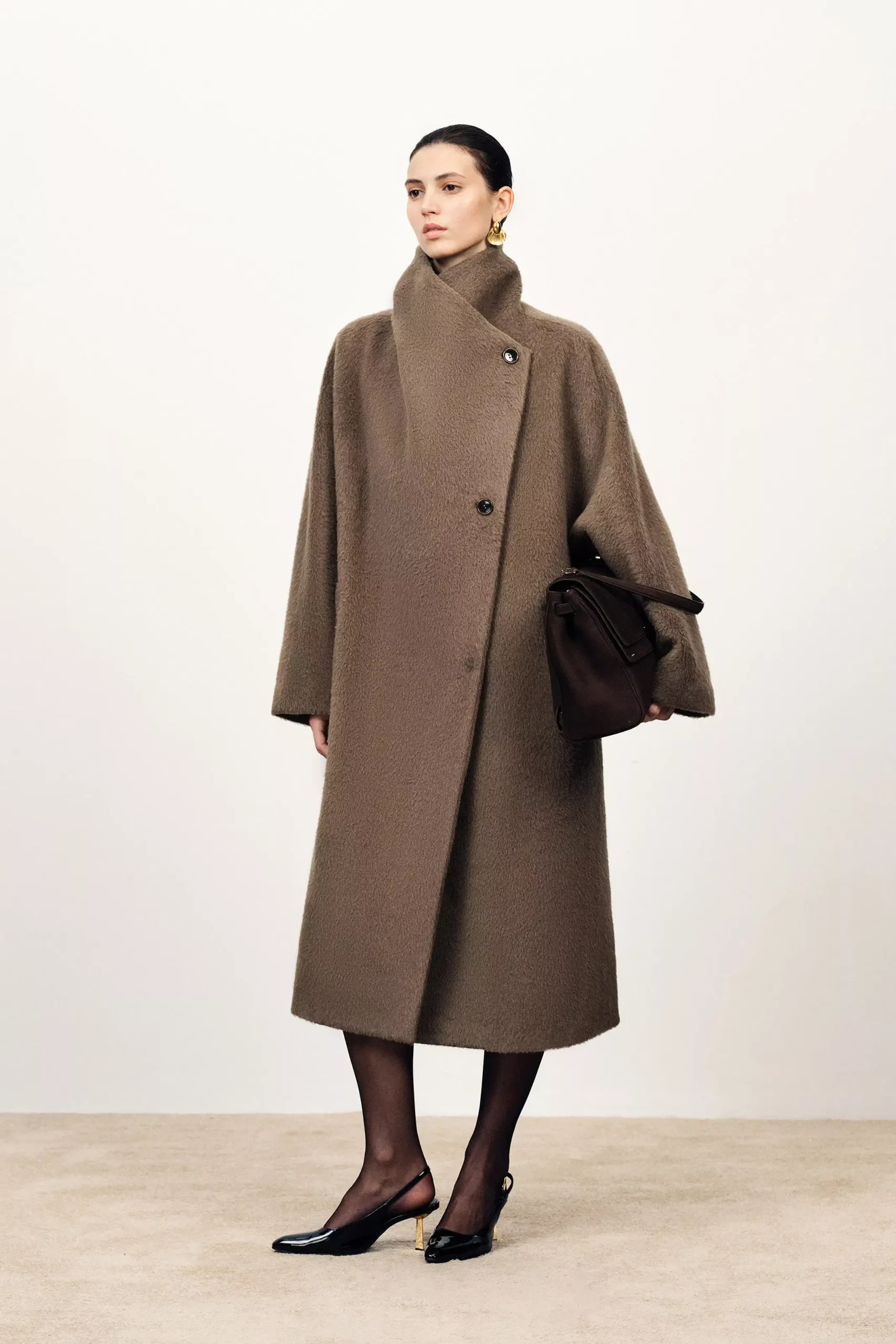 Lumi Mocha Wrap Coat in Alpaca Wool Blend