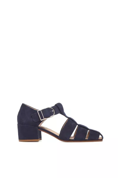 Lyle Block Heel Pump Sandal in Electric Navy Suede