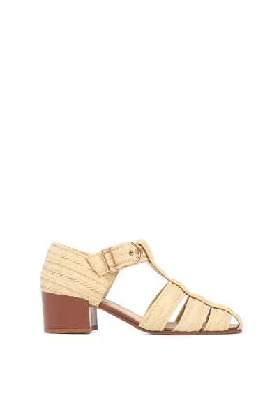Lyle Block Heel Pump Sandal in Natural Raffia