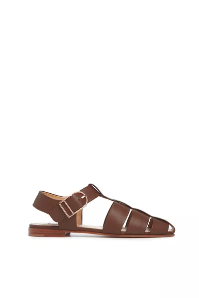 Lynn Flat Sandal in Chocolate Nappa Leather