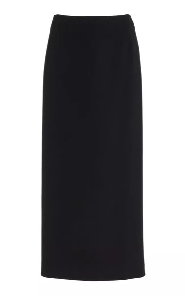 Manuela Midi Skirt in Black Virgin Wool Crepe
