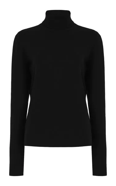 May Knit Turtleneck in Black Merino Wool Cashmere